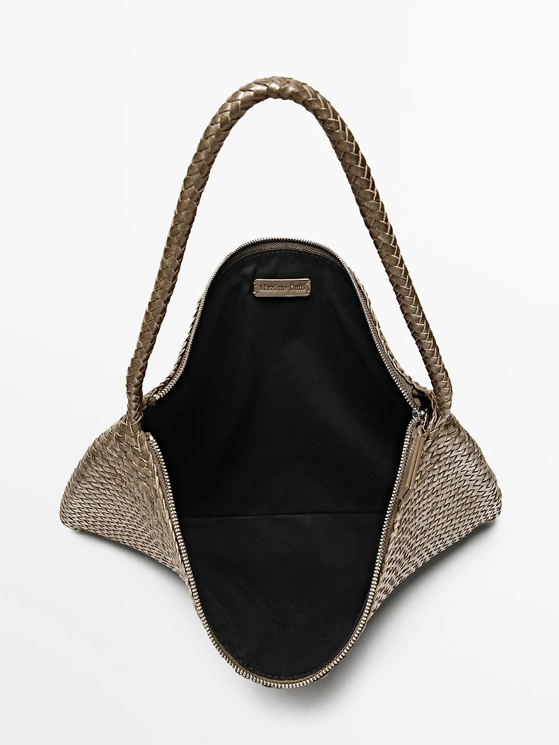 Mid-sized braided leather shoulder bag