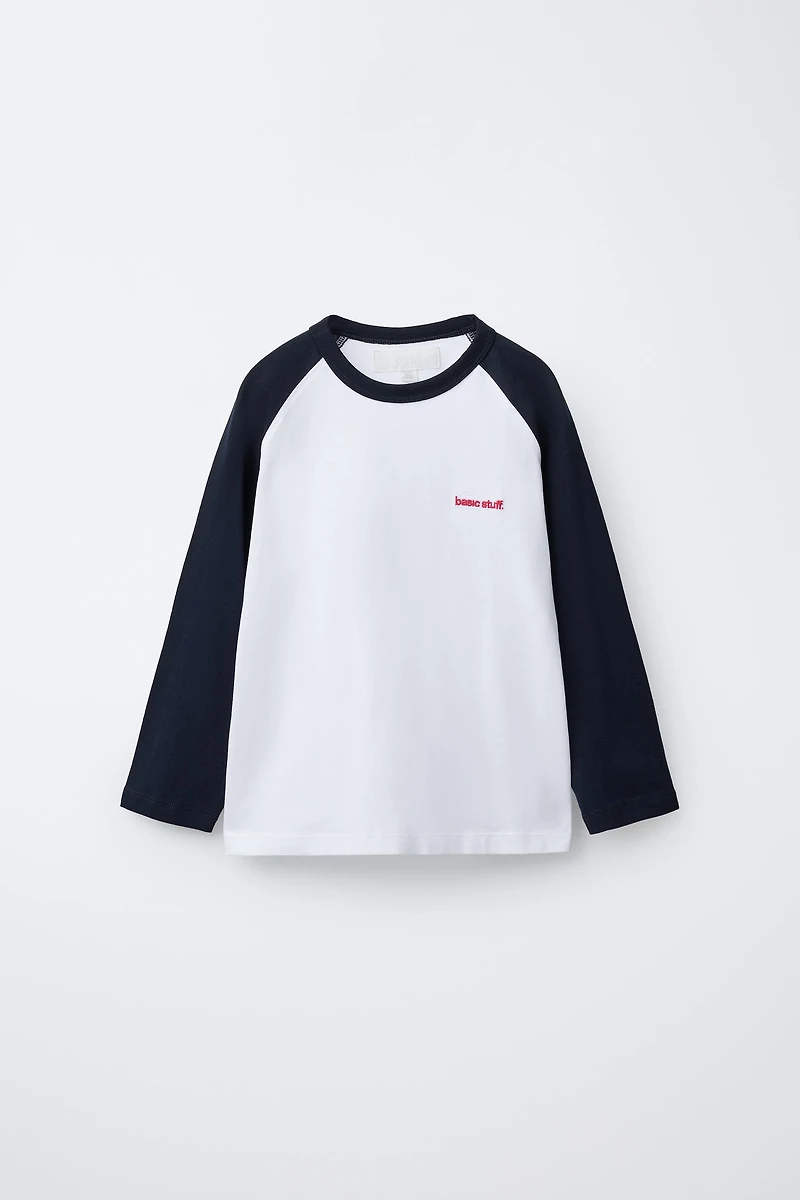 RAGLAN SLEEVE T-SHIRT WITH EMBROIDERED TEXT