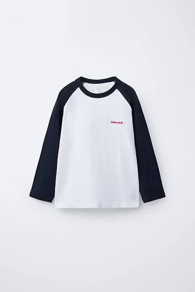 RAGLAN SLEEVE T-SHIRT WITH EMBROIDERED TEXT