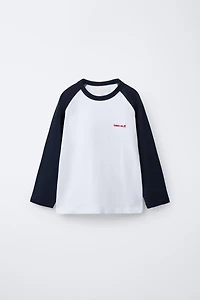 RAGLAN SLEEVE T-SHIRT WITH EMBROIDERED TEXT