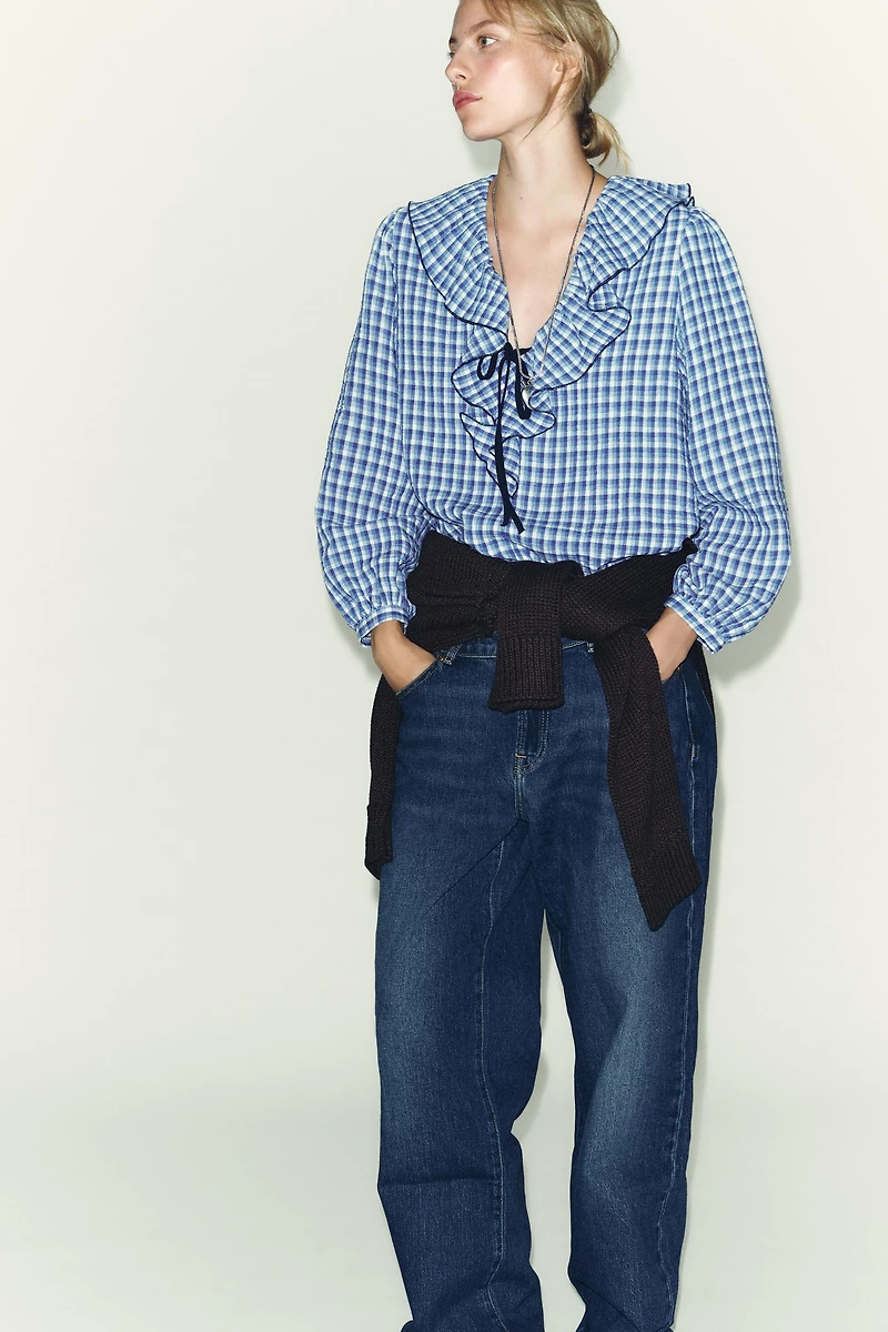 GINGHAM RUFFLED BLOUSE