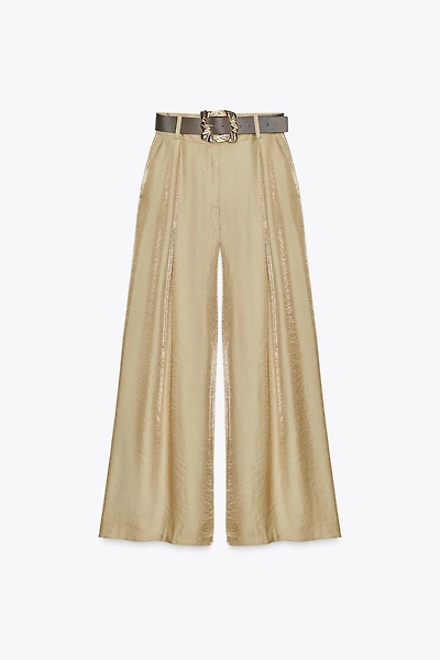 SATIN WIDE LEG BELTED PANTS