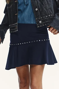 ASYMMETRIC RUFFLE STUD SKIRT