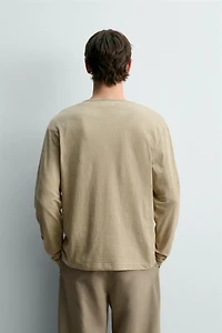 T-SHIRT COL TUNISIEN COTON-LIN