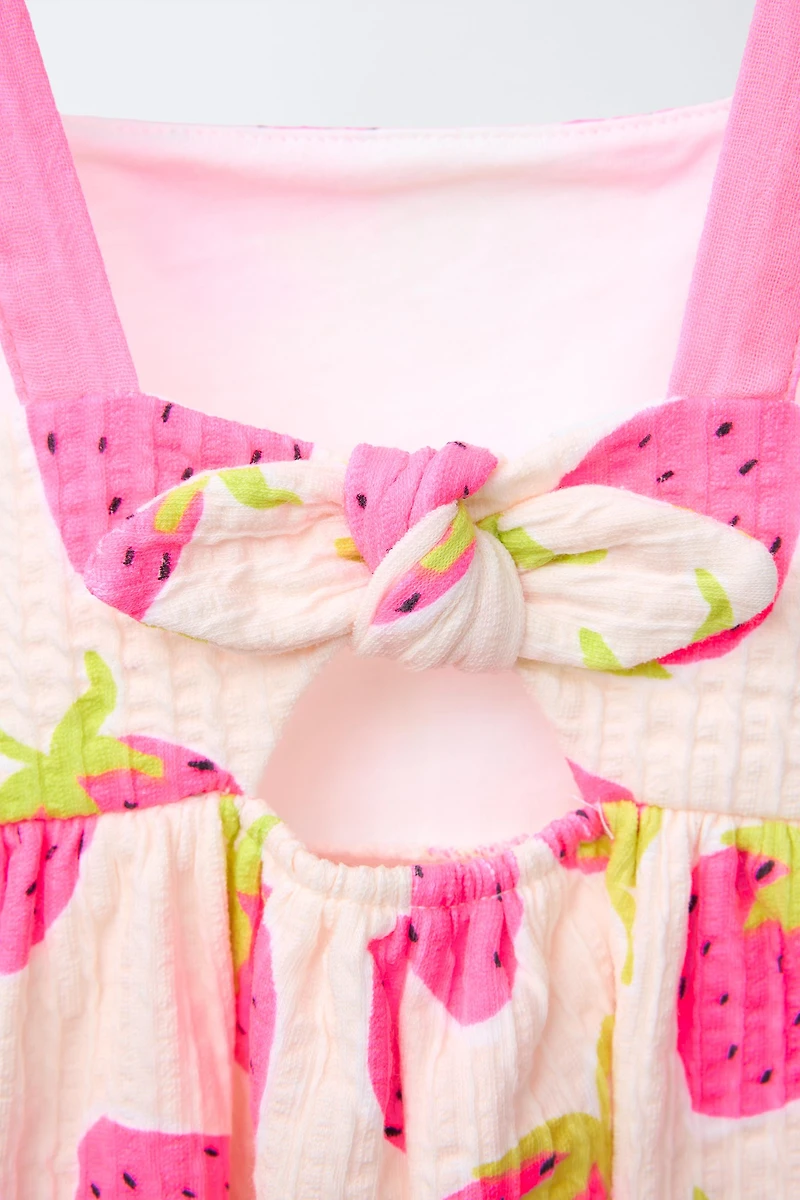 TEXTURED PRINTED BOW DRESS