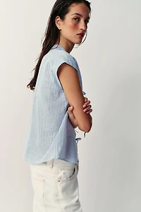 METALLIC THREAD STRIPED TIE BLOUSE