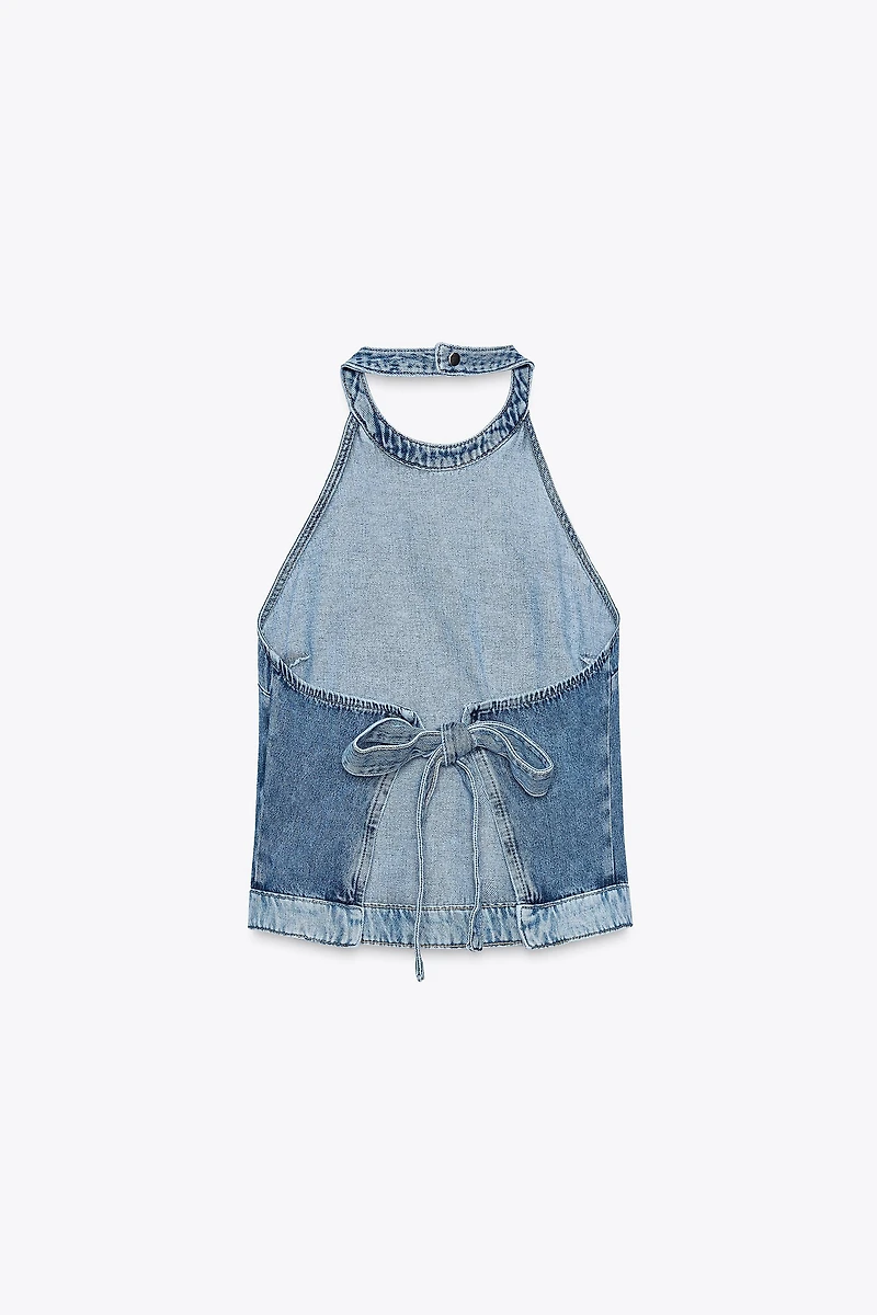 Z1975 COMBINED DENIM HALTER TOP