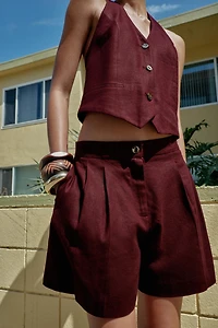 LINEN PLEATED SHORTS