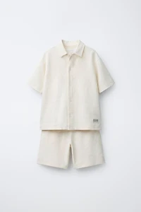 SHIRT AND BERMUDA SHORTS SET WITH TEXTURED LABEL