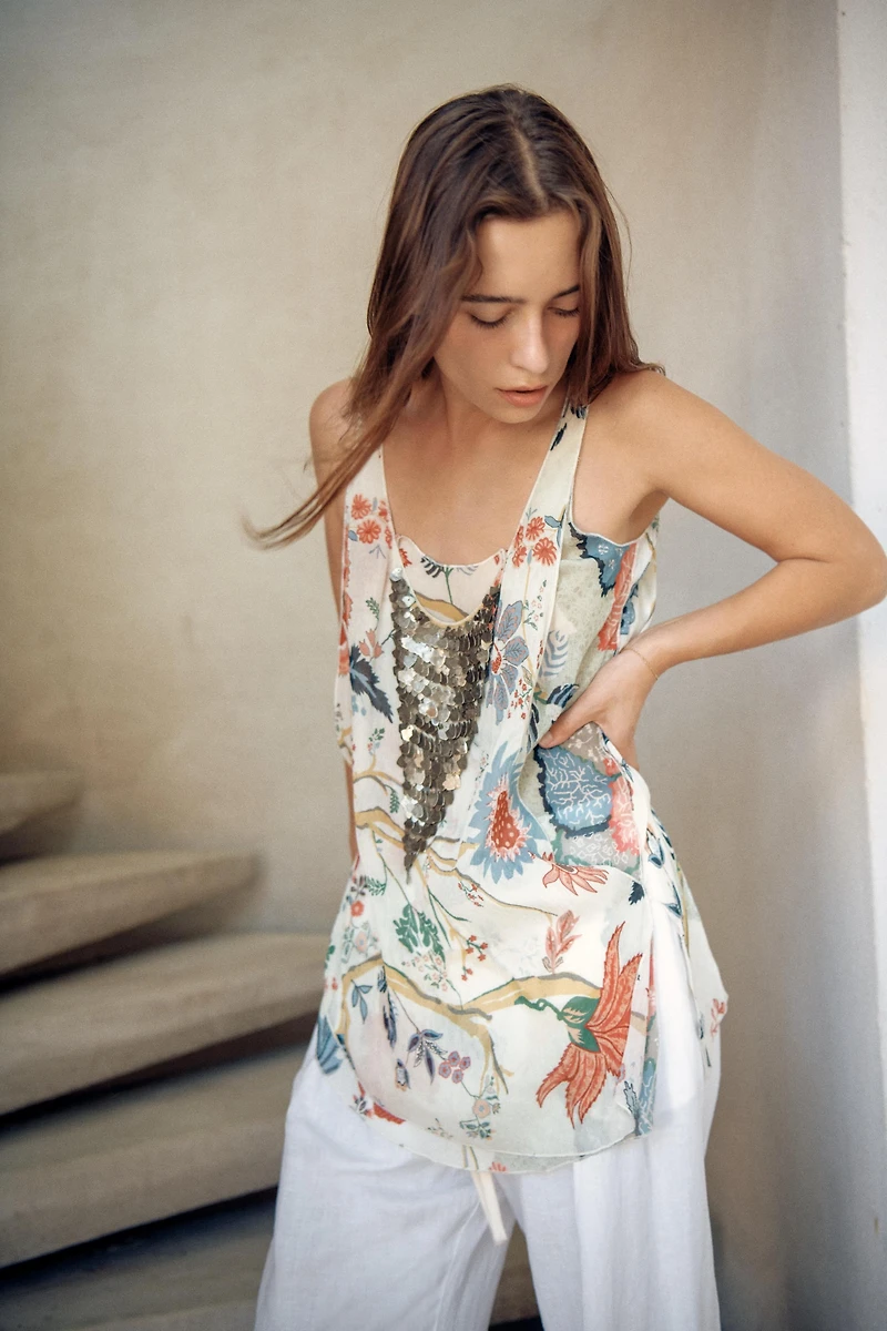 ZW COLLECTION BEADED PRINTED TOP