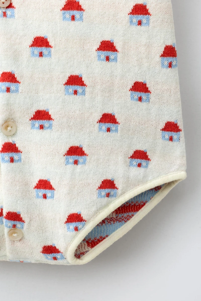 LITTLE HOUSES JACQUARD KNIT ROMPER