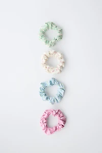 FOUR-PACK OF STRIPED AND FLORAL SCRUNCHIES