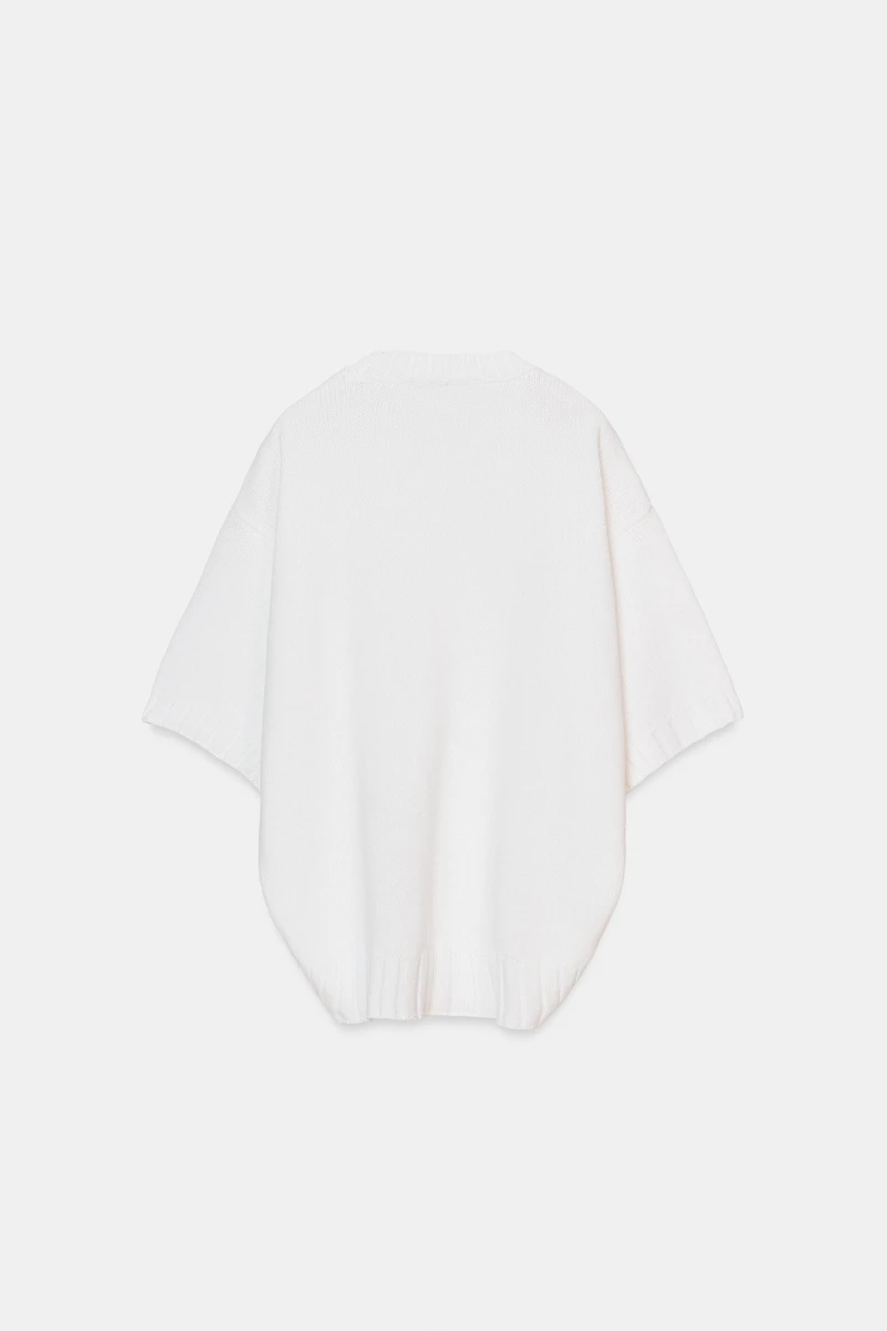 ASYMMETRIC HEM SHORT SLEEVE KNIT JUMPER