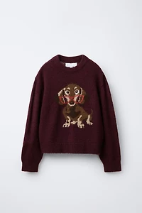 EMBROIDERED DOG KNIT SWEATER