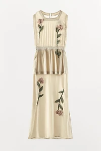 SATIN DRESS WITH 3D FLOWERS