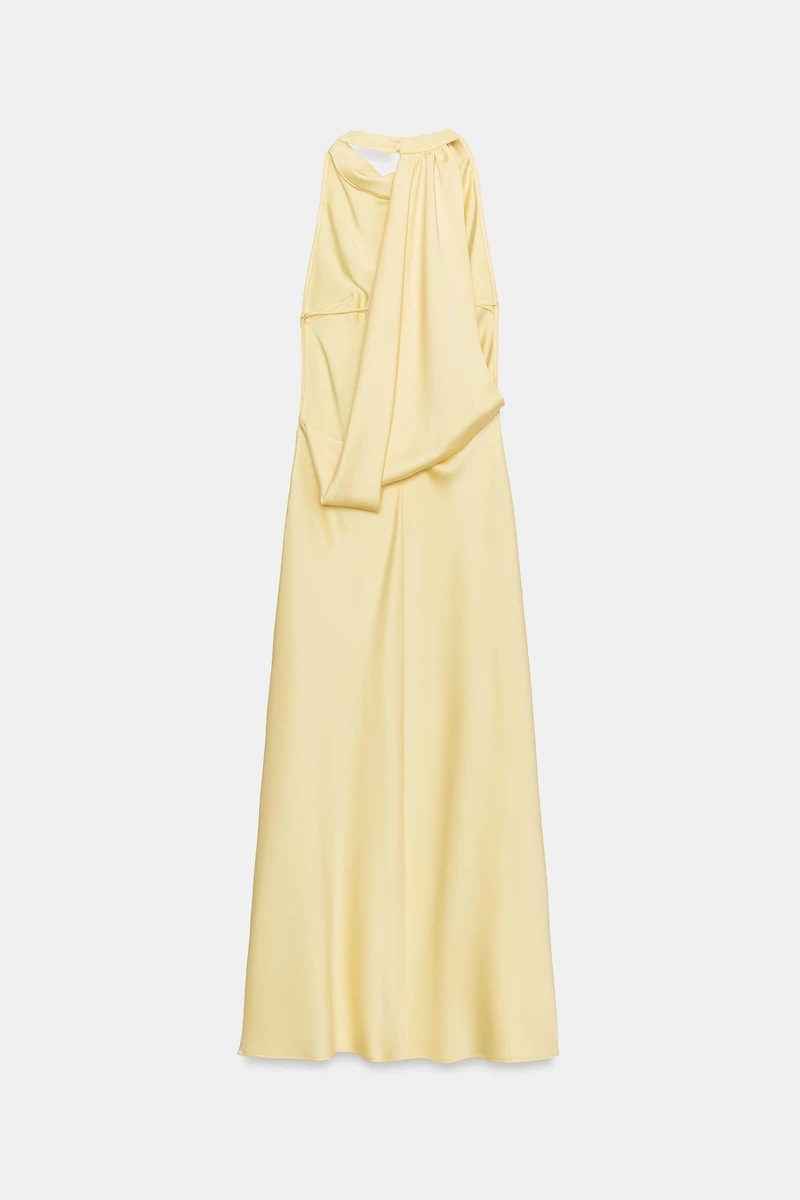 DRAPED HALTER MIDI DRESS WITH OPEN BACK