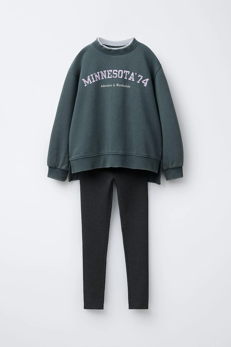 TEXT SWEATSHIRT AND RIBBED LEGGINGS SET