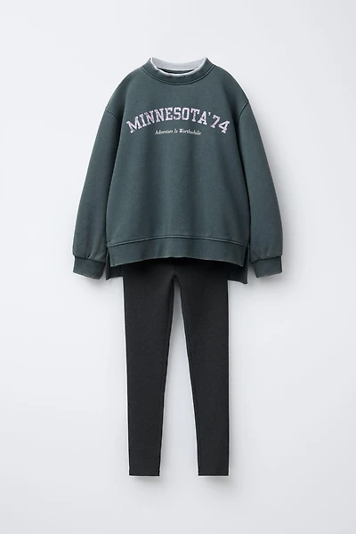 TEXT SWEATSHIRT AND RIBBED LEGGINGS SET