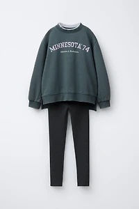 TEXT SWEATSHIRT AND RIBBED LEGGINGS SET