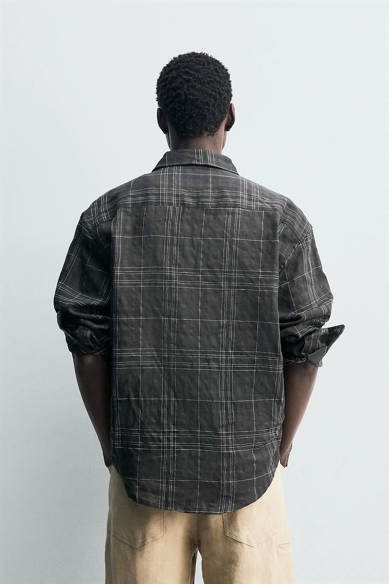 CHEMISE À CARREAUX LIN-COTON