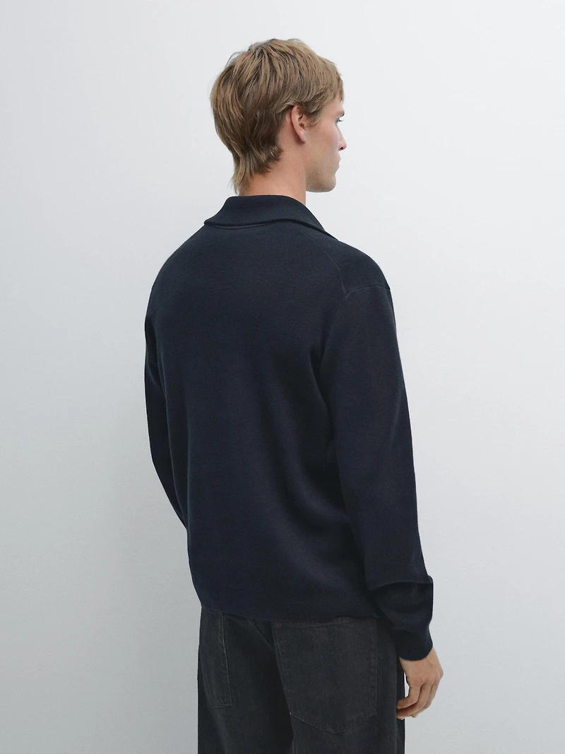 Pull en maille de coton à col camionneur zippé