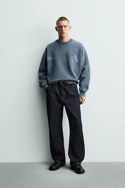 WASHED SWEATSHIRT WITH PRINTED TEXTS