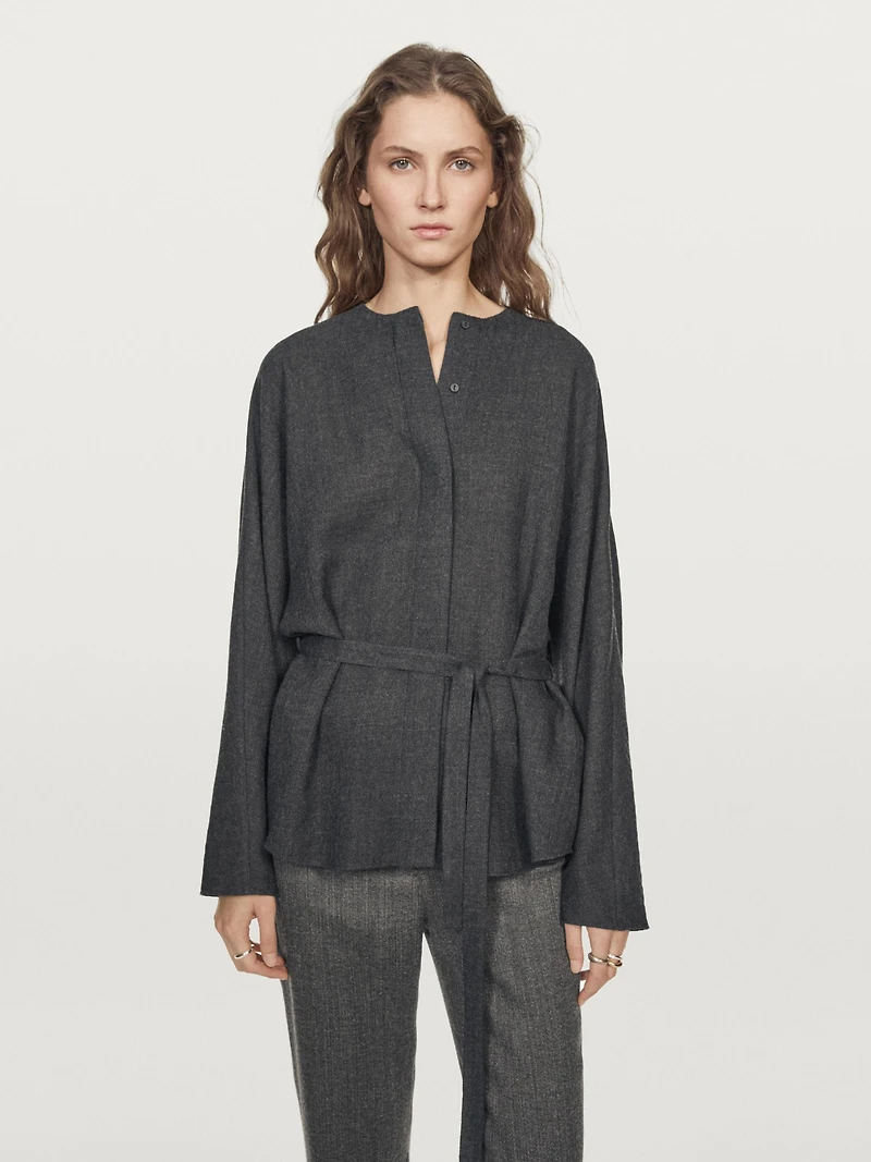 Felt texture shirt with tie detail