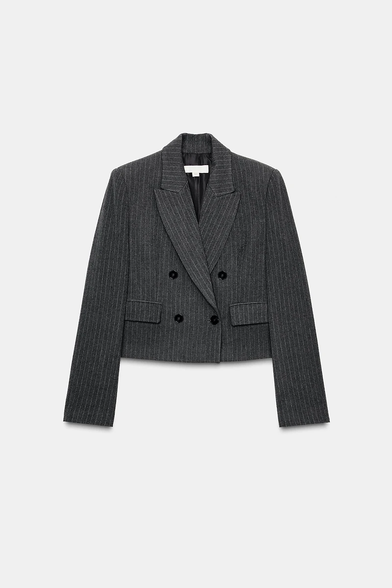 DOUBLE-BREASTED CROPPED PINSTRIPE BLAZER