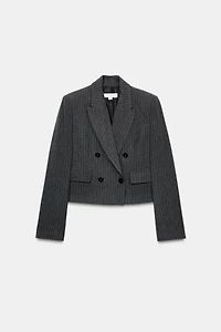 DOUBLE-BREASTED CROPPED PINSTRIPE BLAZER