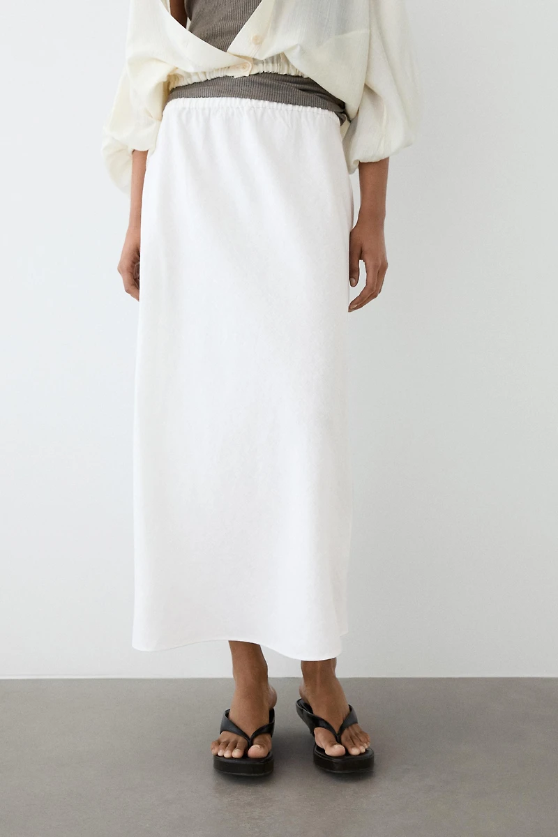 100% linen midi skirt with elasticated waistband