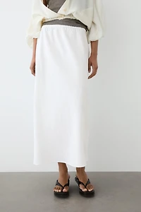 100% linen midi skirt with elasticated waistband