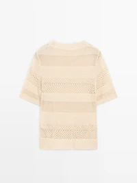 Top en maille ajourée à manches courtes