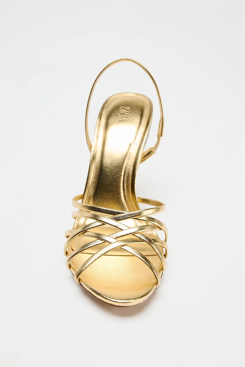 METALLIC EFFECT HEELED SANDALS