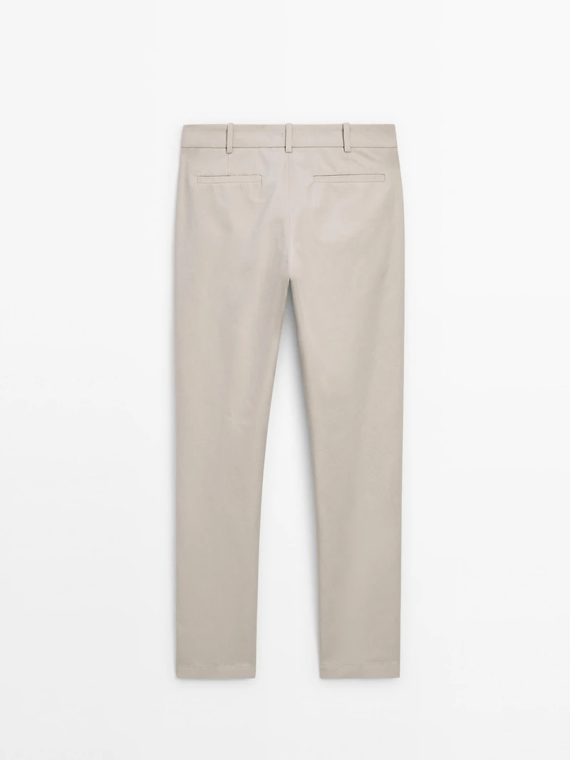 Cotton blend slim fit trousers