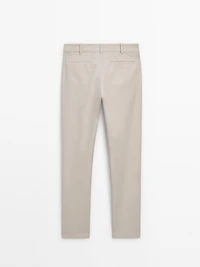 Cotton blend slim fit trousers