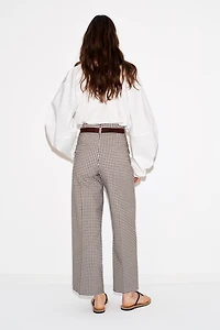 GINGHAM BELTED STRAIGHT PANTS