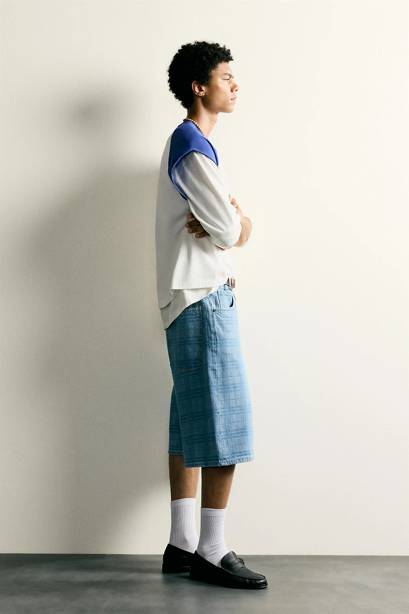 PRINTED WASHED DENIM JORTS