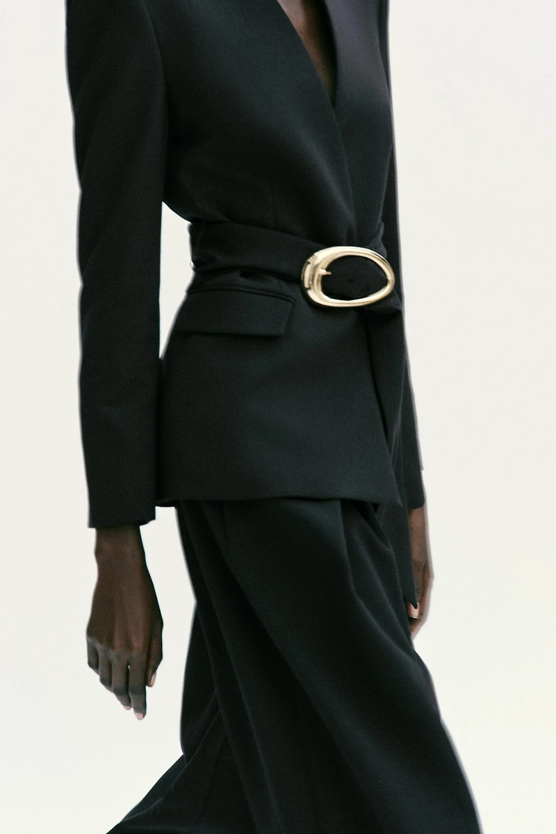 GOLD BUCKLE BELTED BLAZER SET