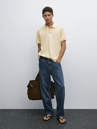 Micro textured piqué cotton polo shirt