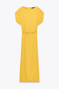 BELTED SATIN EFFECT MIDI DRESS