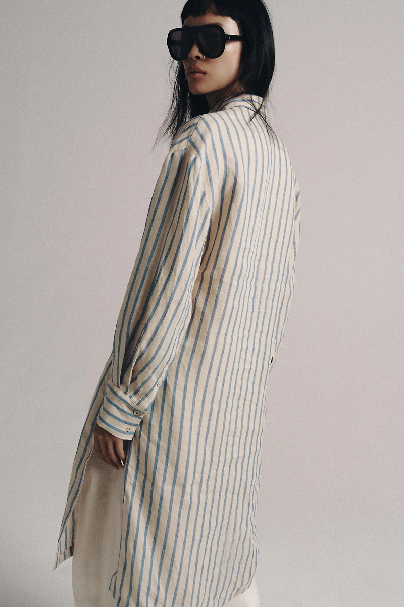 ZW COLLECTION 100% LINEN STRIPED SHIRT DRESS