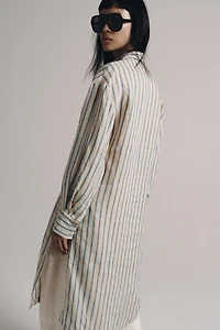 ZW COLLECTION 100% LINEN STRIPED SHIRT DRESS