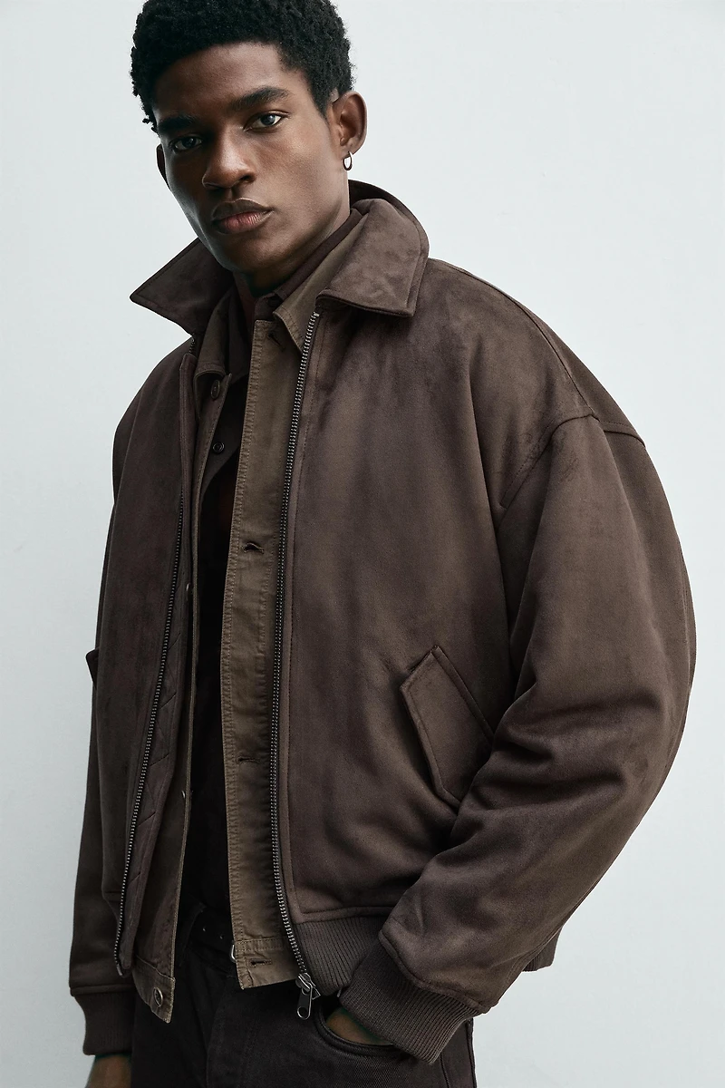 FAUX SUEDE QUILTED JACKET