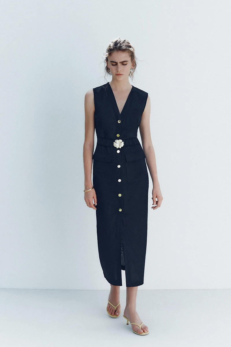 ROBE MIDI CEINTURE AVEC LIN