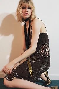 GEORGETTE DRESS WITH SEQUINS AND BEADING