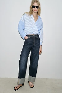 CHEMISE EN POPELINE À RAYURES ET PATCHWORK