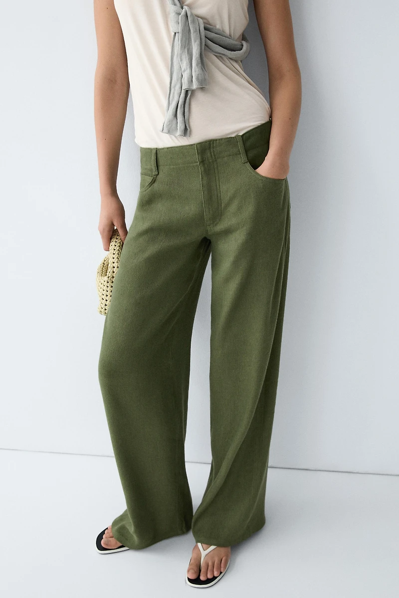 Straight linen blend pants