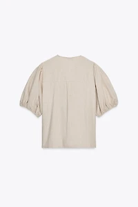 BLOUSE À LACETS AVEC LIN