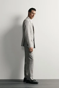 CHECKED WOOL BLEND PLEATED SUIT PANTS