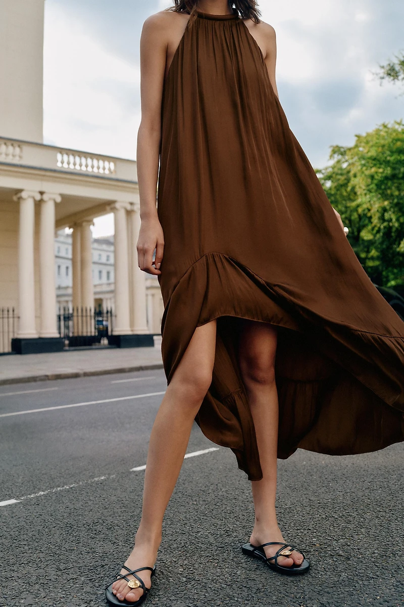ASYMMETRIC SATIN MIDI DRESS